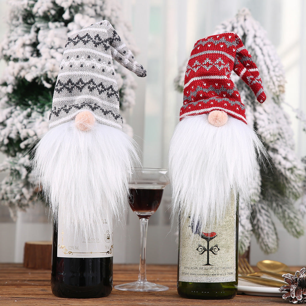 Wholesale New Christmas Knitted Forest Old Man Wine Lid Wine Bottle Decoration Items